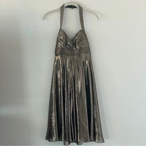 BADGLEY MISCHKA GOLD METALLIC HALTER PARTY DRESS SPARKLE AND SHINE EUC